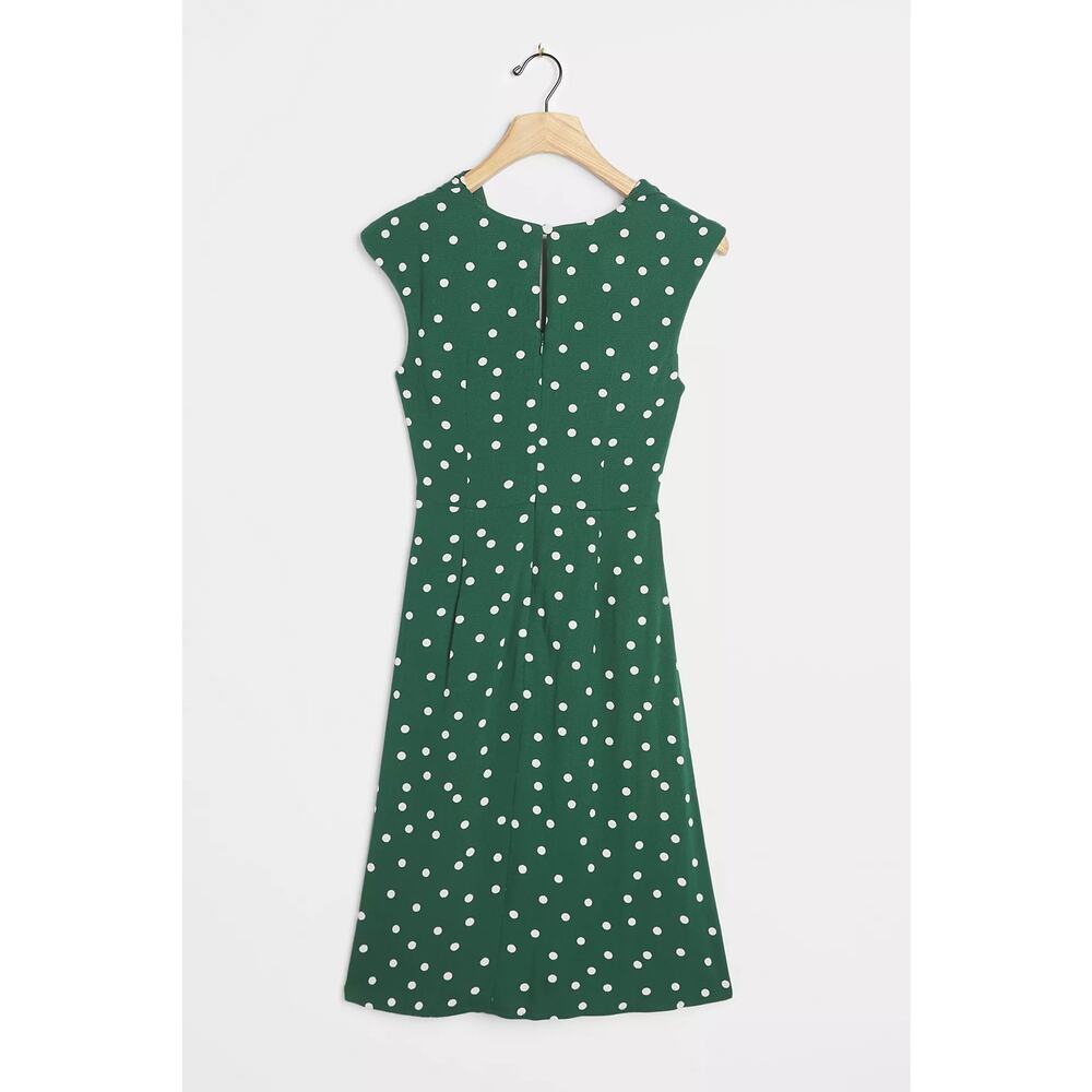 Anthropologie Maeve Betty Polka Dot Cowl Neck Sleeveless Dress Siz 2 Green Cream - Picture 5 of 9